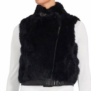 Saks Fifth Ave Rabbit Moto Fur Vest